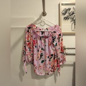 Express XS Women's off shoulder pink floral long sleeve top